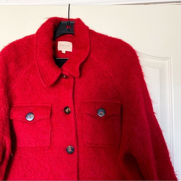 Sezane Jacket Alda Wool Mohair Alpaca Shacket Fuzzy Winter Fall Red 42 GUC - Picture 6 of 11